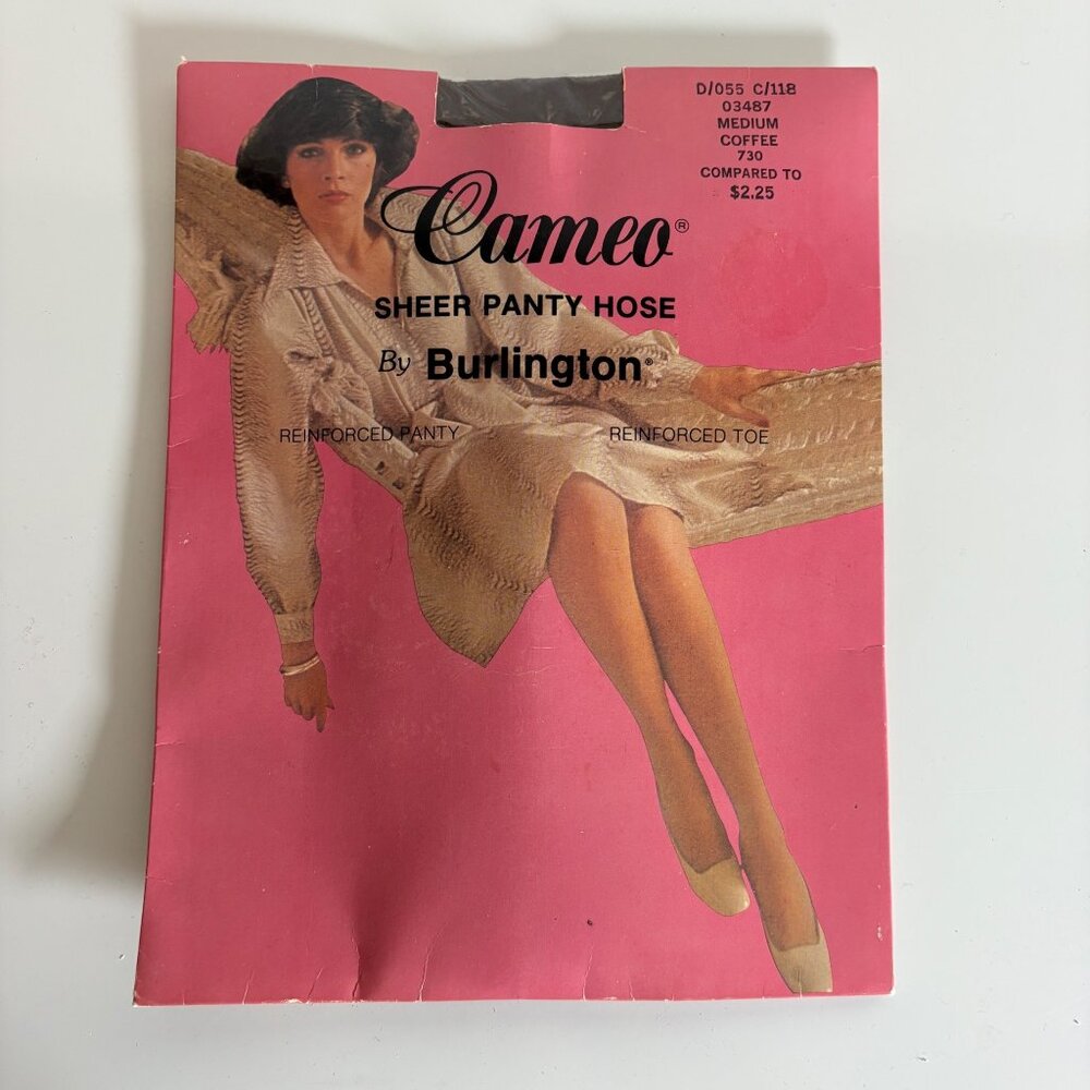 Burlington Cameo Sheer Pantyhose Medium Coffee Reinforced Panty & Toe Vintage